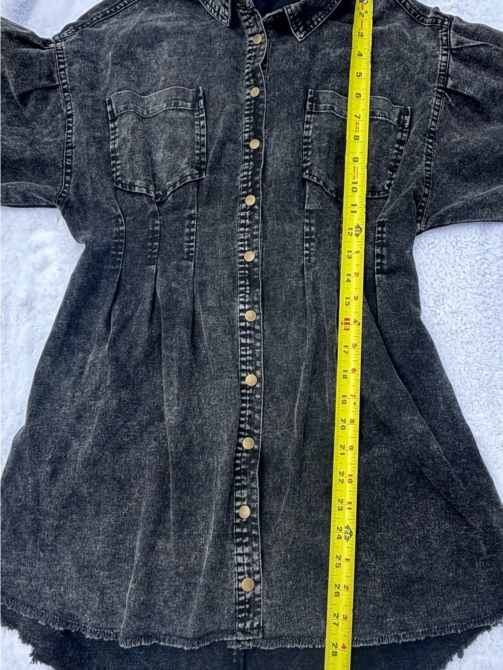 HYFVE Black Denim Tunic Shirt Dress Distressed Button Front Size S - Picture 6 of 7